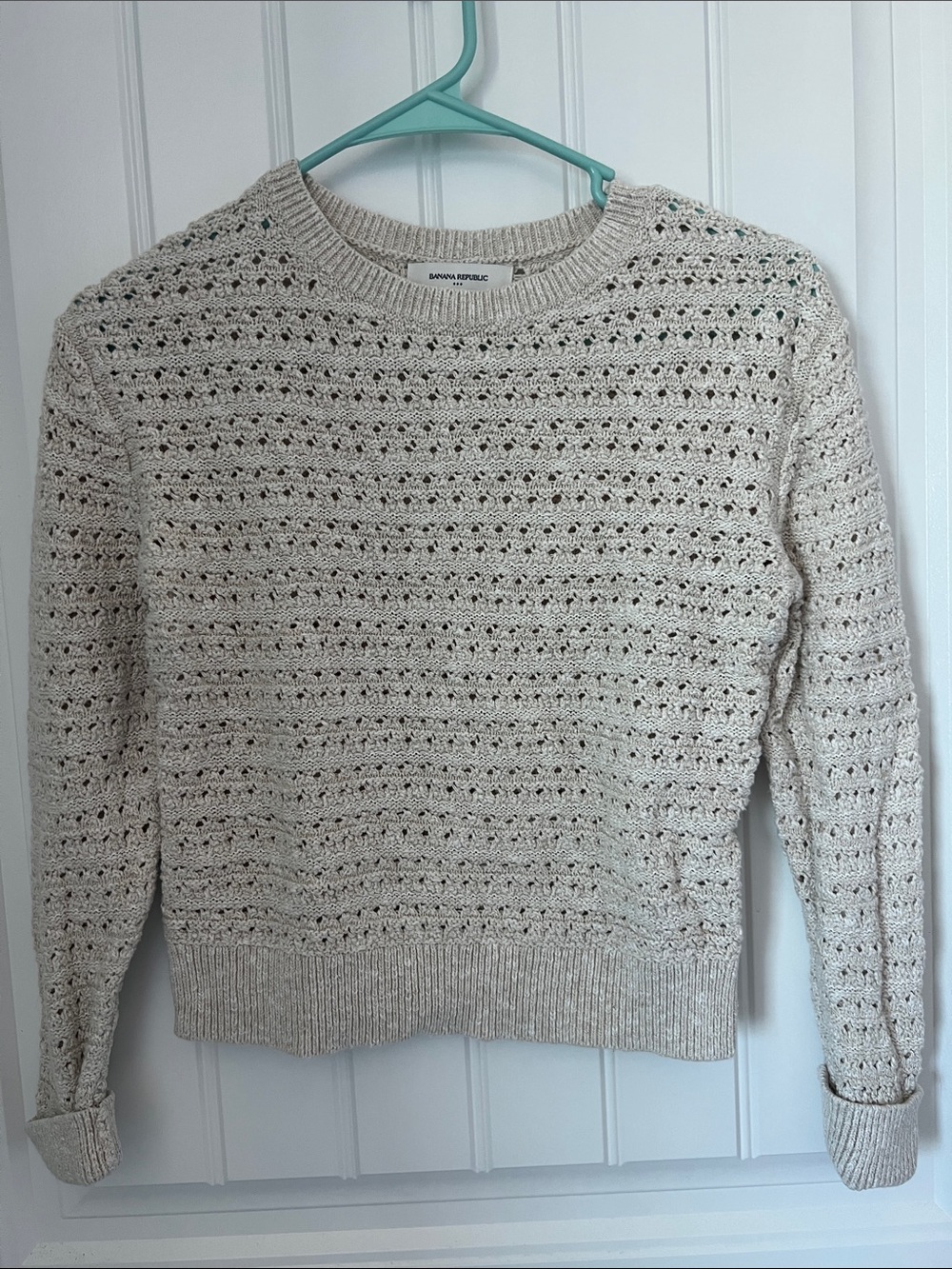 Banana Republic Cream Open-Weave Crewneck Sweater